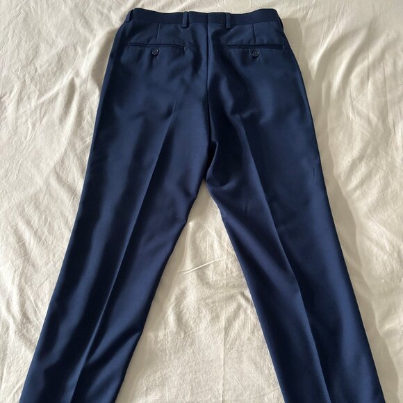 Navy Blue Slim-Fit Dress Trousers - Picture 2 of 11